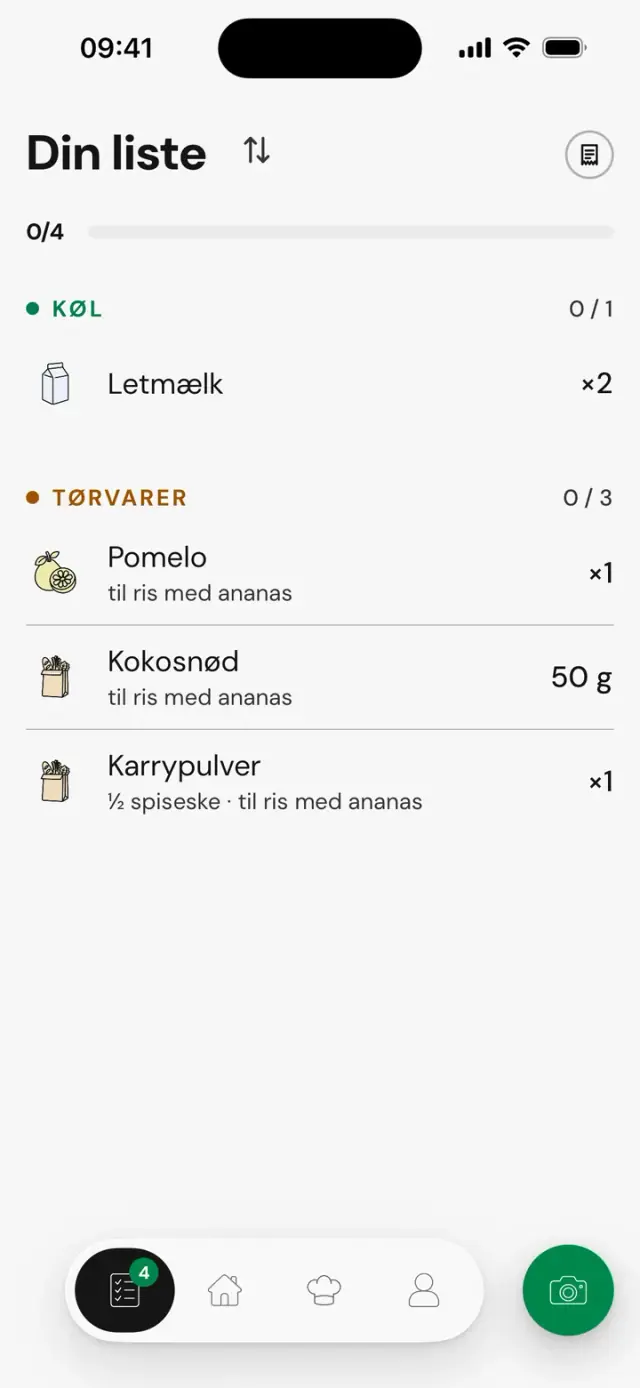 Listen med pomelo, kokos og karry »til Ris med ananas«