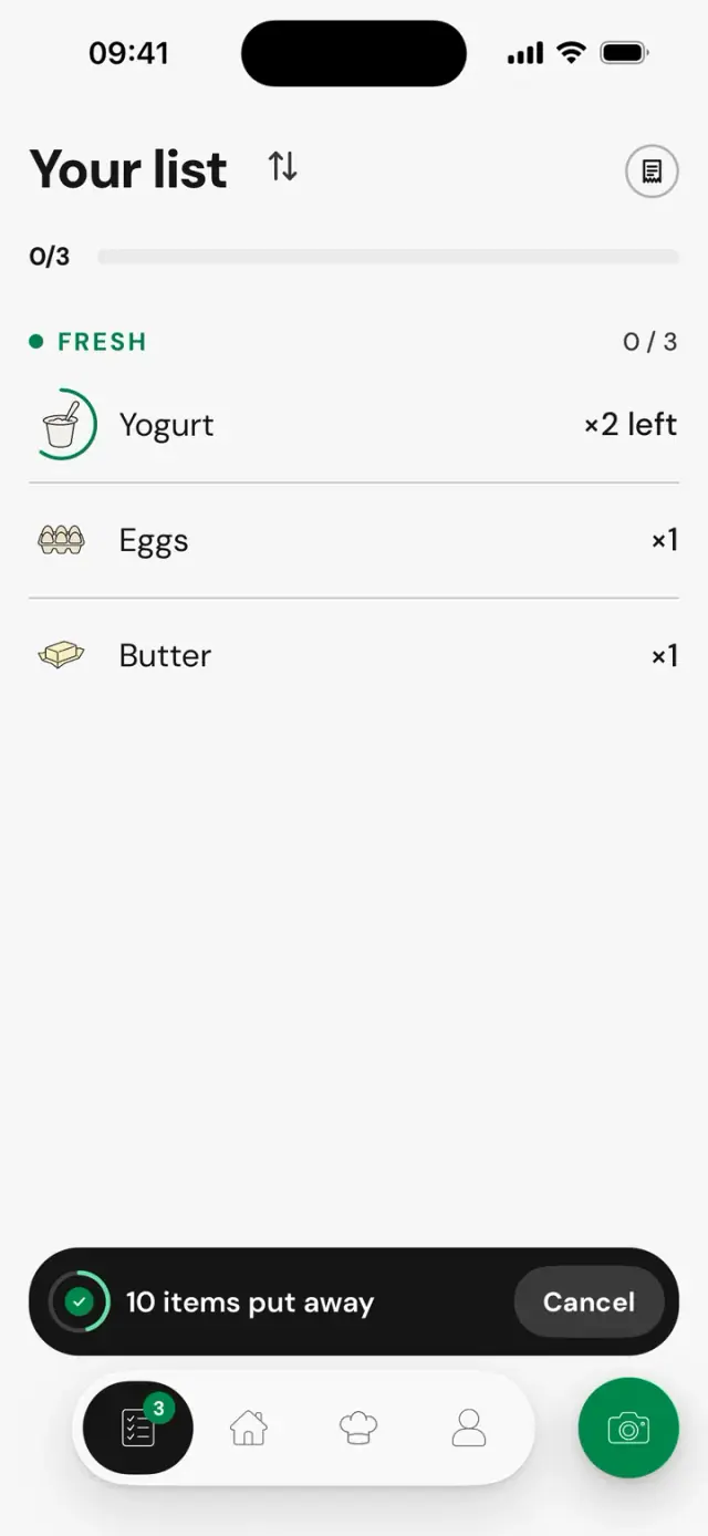 Back on the list: “10 items put away”