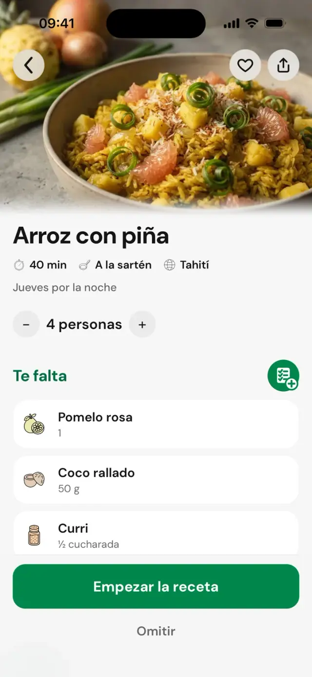Receta «Arroz con piña»: 40 min, Tahití, 4 personas, Te falta