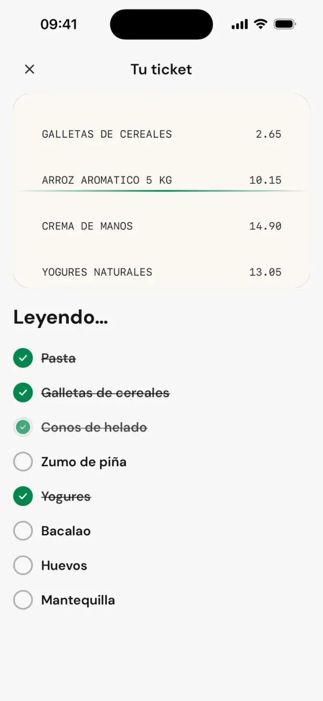 El ticket leído línea a línea: «Leyendo…»