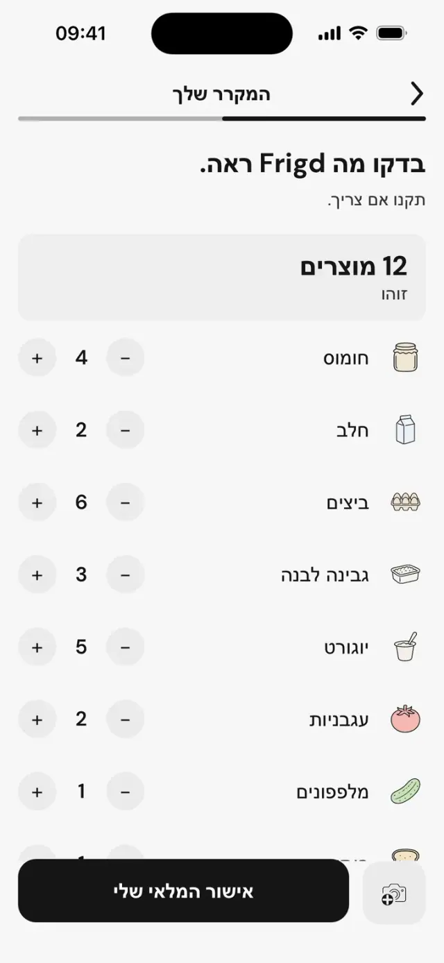 המסך "בדקו מה Frigd ראה.": 12 מוצרים שזוהו, עם הכמויות