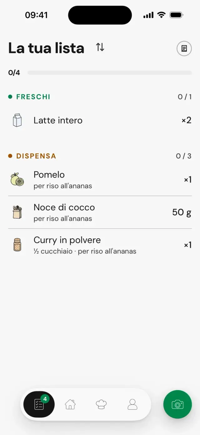 La lista con pomelo, cocco e curry «per Riso all’ananas»
