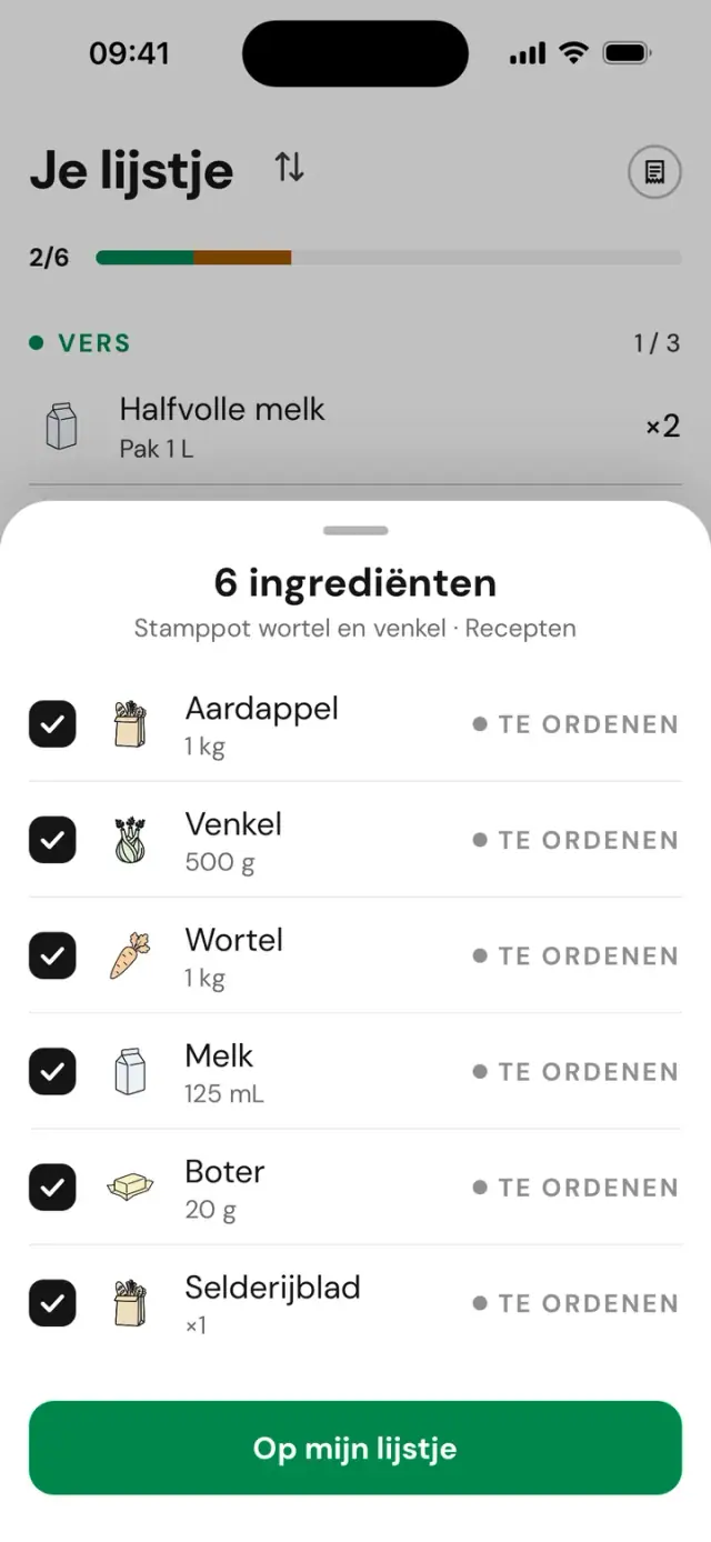 De ingrediënten van een recept op het lijstje gezet