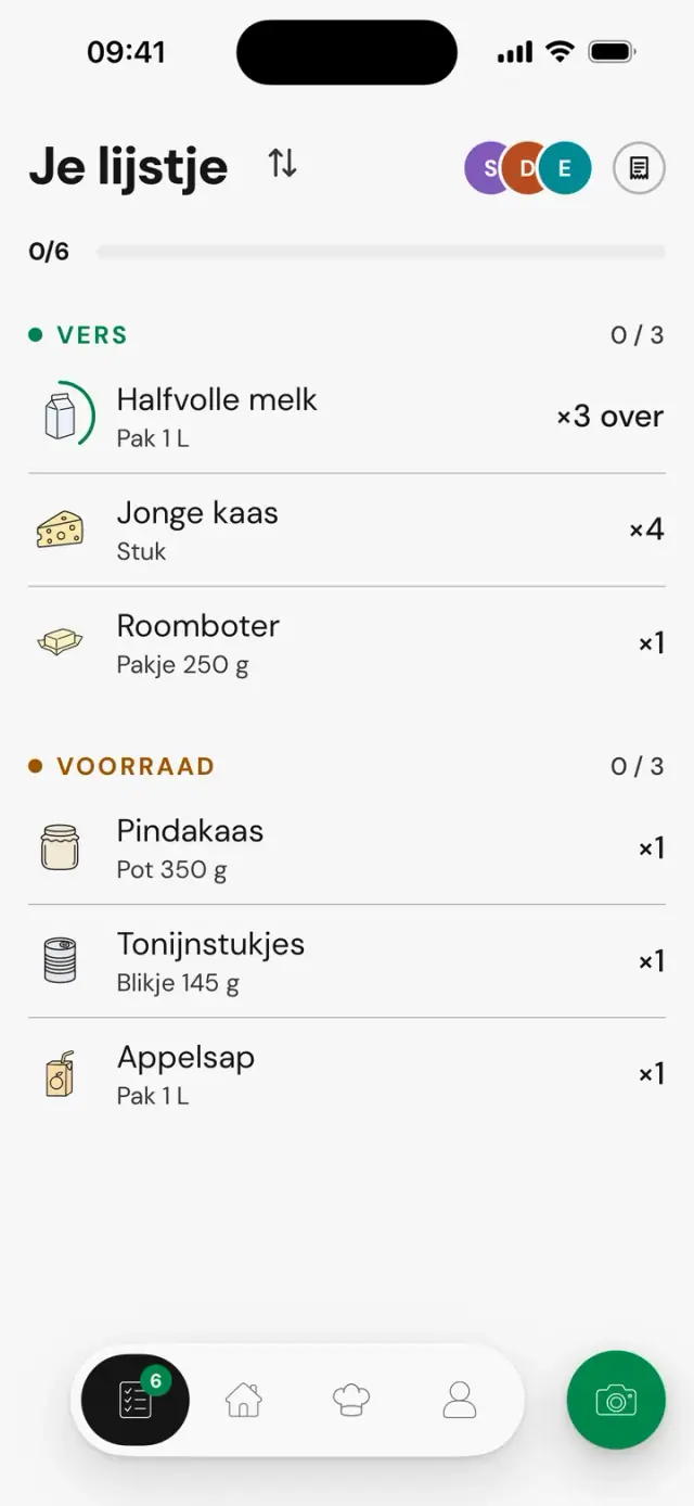 Scherm ‘Je lijstje’: halfvolle melk, ×3 over
